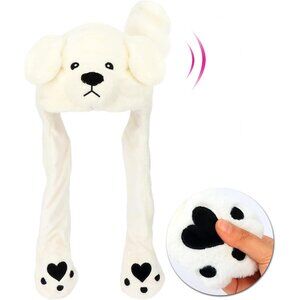 Kids Polar Bear Animal Hat with Ears Moving Jumping Pop Up Beating Plush Holiday